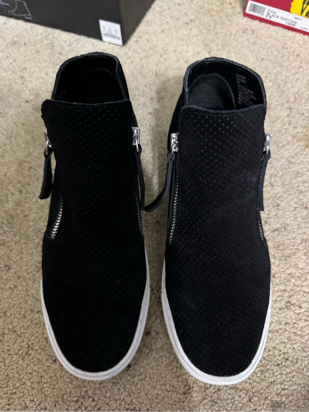 Women’s Black Suede Zip-Detail High-Top Sneakers